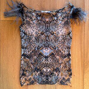 Incredible vintage Blumarine top with feathered épaulets!